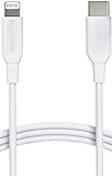 Amazon Basics Câble USB-C vers Lightning, Chargeur certifié MFi pour iPhone 13/12/11/X/XS/XR/8, Type-C, PD Fast Charge, Blanc, 0,9 m