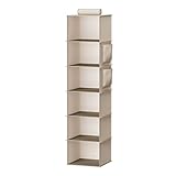 YOUDENOVA 6 Tier Hanging Closet Organizer with 2 Side Pockets, Hanging Storage Shelves, Fabric Hanging Organizer for Cloths 30*30*120cm Beige