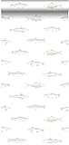 ESTAhome papel pintado dibujo a la pluma de peces blanco y plata - 138966-0,53 x 10,05 m