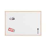 Bi-Joy Pizarra blanca magnética, superficie de acero lacado de borrado en seco, marco de madera de pino, 1 rotulador y 2 imanes inclusos (90 X 60 cm)