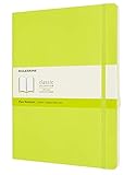 Moleskine - Klassisk notesbog med tomme sider, blødt omslag og lukning med elastisk gummi, størrelse XL 19 x 25 cm, farve citrongrøn, 192 sider