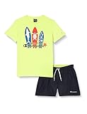 Champion Legacy Back To The Beach NS S/S T-Shirt & Beachshorts Traje, (Giallo Fluorescente/BLU Marino), 15-16 Anni niños y Chicos