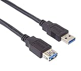 Premium Cord - Cable alargador USB 3.0 (0,5 m, Cable de Datos de hasta 5 Gbit/s, Cable de Carga, USB 3.0 Tipo A Hembra, 9 Pines, 3 apantallados, 0,5 m), Color Negro