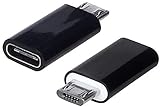 REY - Pack 2 Unidades Adaptador Conversor Carga Datos USB 3.1 Tipo C Hembra a Micro USB Macho Negro