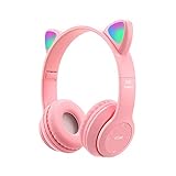 Auriculares para niños, auriculares inalámbricos plegables Bluetooth 5.0 para juegos para niños adultos, micrófono integrado cómodo con cancelación de ruido sobre la oreja (rosa)