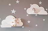 Joc de 2 prestatges de paret Happy Woody Cloud per a guarderia/prestant flotant de fusta/decoració d'habitació de nadó/habitació de cambra de nens/decoració de paret/joc de regal (blanc)
