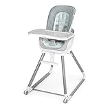 Ingenuity, Trona de bebé evolutiva Beanstalk 6 en 1, silla alta de alimentación con bandeja extraíble y asiento elevador para niños con vibraciones relajantes y arco de juego, 0-5 años, Gray, (12564)