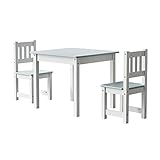 Toboli Set aus Tisch und 2 Stühlen, Kindermöbel, Holz, weiß und grau, Kinder, abgerundete Kanten