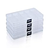 RUBY - 4 Cajas Organizadoras de Plástico con Tapa, Cajas de Almacenamiento con 15 Compartimentos Ajustables y Desmontable para Abalorios, Cuentas, Tornillos, Joyerías, etc.(4 Unids)