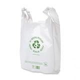 Mery Resistant, Reusable and Recycled T-Shirt Plastic Bags Розмір 70% Recycled Відповідає нормам Підходить для харчових продуктів 100 одиниць. (Білий, 30 х 40 см)