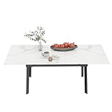 Раздвижной кухонный мраморный обеденный стол FATIVO: Прямоугольный обеденный стол с металлическими ножками (180_x_85_cm, белый)