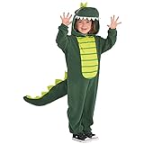 amscan 9902082 Disfraz de dinosaurio con cremallera verde para niños de 3 a 4 años