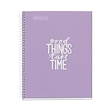 Miquelrius - Notebook Messages, 1 Color Stripe, A5, 100 5 mm Squared Sheets, Paper 90 g, 2 Holes, Hard Cardboard Cover, Lavender color