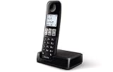 Philips D2501B/34 - Trådløs fastnettelefon (16 timer, baggrundsbelysning, HQ-lyd, håndfri, opkalds-id, Agenda 50-navne og -numre, Plug & Play, Eco+) Sort