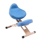 RRTYA Silla ergonómica de rodillas moderna de madera maciza cojín de la rodilla taburete de oficina sentado silla de corrección de postura (color azul)