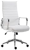 Chaise de bureau CLP Kolumbus en similicuir et base en métal avec roulettes I Chaise de bureau ergonomique et réglable en hauteur, Couleur : Blanc