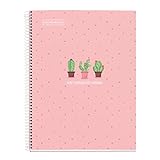 Miquelrius - A5 Notebook, 1 Color Stripe, 80 5 mm Squared Sheets, Paper 90 g, 2 Holes, Hard Laminated Cover, Pink Cactus Color