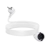 Aigostar - Cable alargador de 3 metros, hasta 3680W, protección infantil, enchufe 16A/250V, toma de corriente 2P+E, cable de tipo H05VV-F 3G1.5mm². Color blanco.