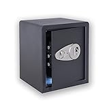 BTV | Caja Fuerte TECNA 250 | Caja de Seguridad | Caja Fuerte Biométrica con Lector de Huella Dactilar y Teclado Numérico de 4 Dígitos | 40,5 x 34,5 x 29 cm