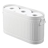 mDesign Portarrollos para papel higiénico con capacidad para 6 rollos de repuesto – Soporte de metal móvil para papel higiénico – Compacto soporte para baño o aseo de invitados – blanco