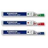 36 x Staedtler Mars Micro Mechanical Pencil Leads 0.5mm in Green, Red and Blue (12 x Leads of Each Colour)