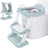 MUOIVG laste WC-adapter, lastetualeti reduktor, teisaldatav pott redeliga tualettpott, reguleeritav, kokkupandav, PU-polsterdatud, libisemiskindel, V-, U- või O-kujuliste tualettide jaoks