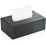 JiaWei Caja de pañuelos, Rectangular 23,5x12x7,8 cm Caja de pañuelos de Papel Caja pañuelos con Cubierta magnética, Caja de pañuelos con Superficie Mate y diseño de Borde UV - Negro