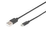 DIGITUS Cable de conexión USB 2.0-1,0 m - USB A (M) a USB Micro B (M) - 480 Mbit/s - Compatible con USB - Negro