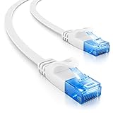 deleyCON 15m Cable de Red Plano CAT6 1000Mbit Gigabit LAN - Cat 6 RJ45 Ethernet Cable de Conexión Cable de Instalación Plano - para Internet Switch Router Modem Patch Panel - Blanco