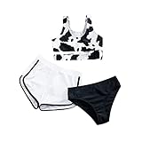 Plavalni otroški komplet bikinijev za na plažo, dekliške poletne srčkane tridelne kopalke s kravjim cvetličnim potiskom, črne, črne, 11-12 let
