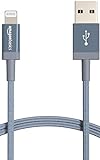 Amazon Basics Nylon Braided Lightning to USB-A Cable, MFi Certified Charger, Dark Gray, 0,9m