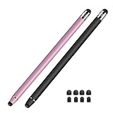 Lamkrtlp 2 Pieces Universal Touch Pen, 2 ໃນ 1 Capacitive Pen, ສໍາລັບແທັບເລັດ, i-Pad, i-Phone, Galaxy, Android ແລະໂທລະສັບສະຫຼາດທັງຫມົດ, ມີ 8 ຄໍາແນະນໍາການທົດແທນ (ສີບົວ + ສີດໍາ)