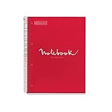 MIQUELRIUS - Cuaderno Notebook Emotions - 1 franja de color, A4, 80 Hojas con rayado horizontal 7mm, Papel 90g, 4 Taladros, Cubierta de Cartón Extraduro, Color Rojo