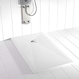 Shower Online Plato de ducha Resina PLES - 80x120 - Textura Pizarra - Antideslizante - Todas las medidas disponibles - Incluye Rejilla Inox y Sifón - Blanco RAL 9003