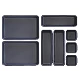 Famhap Drawer Organizer, 8 Pieces, Stackable Plastic Tray Storage Boxes for Drawers, Desk, Kitchen, Bathroom, Makeup, Closet (ສີເທົາເຂັ້ມ)