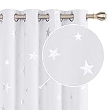 Deconovo Cortinas Opacas de Salón Dormitorio Moderno Aislantes Luz Infantiles Estrella Plateada 117 x 183 cm Gris Blanco