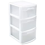 Acan Tradenur - білий пластиковий комод Thames, 3 прозорі ящики, 58,5 x 28,5 x 39 см, багатоцільова вежа для зберігання та організації, офіс, будинок