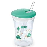 NUK Action Cup taza para niños | +12 meses | Pajita blanda de accionamiento por giro | A prueba de fugas | Sin BPA | 230 ml | Tortuga (transparente) | 1 unidad