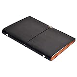 Imitation Leather Notebook, Leather Travel Journal na may 80 Blangkong Pahina, Vintage Notepad, A5 Loose-leaf Notebook, 23x17cm (Black + White Paper)