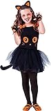 Rubies Disfraz Gatita negra tutuween para niña, Top impreso de gata color negro, diadema, tutu con cola y medias, Original de Rubies, Ideal para halloween, carnaval y cumpleaños