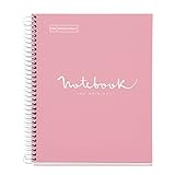 Miquelrius - Cuaderno Notebook Emotions, 1 Franja de Color, A5, 80 Hojas con Rayado Punteado (Dots), Papel 90 g, 2 Taladros, Cubierta de Cartón Duro, color Rosa