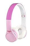Vieta Pro Kids – Auriculares inalámbricos (Bluetooth, radio FM, micrófono integrado, entrada Auxiliar, reproductor Micro SD, plegables, autonomía 15 horas) rosa y blanco