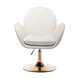 Chair Swivel Velvet Armchair Upholstered Dressing Table Ergonomic Height ເກົ້າອີ້ຫ້ອງການທີ່ສາມາດປັບໄດ້ໂດຍບໍ່ມີລໍ້ສໍາລັບຫ້ອງນອນຫ້ອງຮັບແຂກ (Beige)