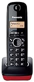 Panasonic KX-TG1611 - Teléfono fijo inalámbrico (LCD, identificador de llamadas, agenda de 50 números, tecla de navegación, alarma, reloj) Negro/Rojo, Tamaño Único