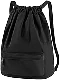 Comius Sharp Drawstring Bags for Gym, Canvas Bag Casual Backpacks for PC Travel Books Camping Students School Backpack String for Boy Girl Men Women (Black)