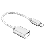 REY - Conversor Adaptador OTG USB Hembra a USB 3.1 Tipo C Macho Cable Nylon 20Cm Plata