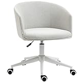 Vinsetto Chaise de bureau pivotante en tissu de lin Chaise de bureau ergonomique réglable en hauteur avec accoudoirs et assise rembourrée Charge 120 kg pour salon chambre 57x56x70-78 cm Gris