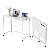 Lvhecforhm Folding Desk Table, White Folding Office Table, for Computer, Small Folding Computer Table Portable Stoles for Education, Home Office 90x56x75cm