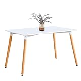 मिरॉयटेनगो डाइनिंग टेबल 140 सेमी बेला व्हाइट और बीच रंग आधुनिक डिजाइन सुरुचिपूर्ण डाइनिंग रूम 140x80x75 सेमी