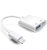 Lightning to Adaptador de cámara USB con puerto de carga, Apple MFI Certified USB 3.0 OTG Dongle para iPhone 14 13 12 11 X XS XR 8 7, iPad to USB Flash Drive, lector de tarjetas, teclado, mouse, piano